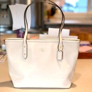 Coach Mini Leather City Zip Tote Purse - cream